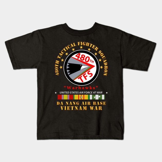 USAF - 480th Tactical Fighter Squadron - Warhawks - Da Nang w VN SVC X 300 Kids T-Shirt by twix123844